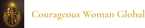 Gold text reading 'Courageous Women' on a white background.