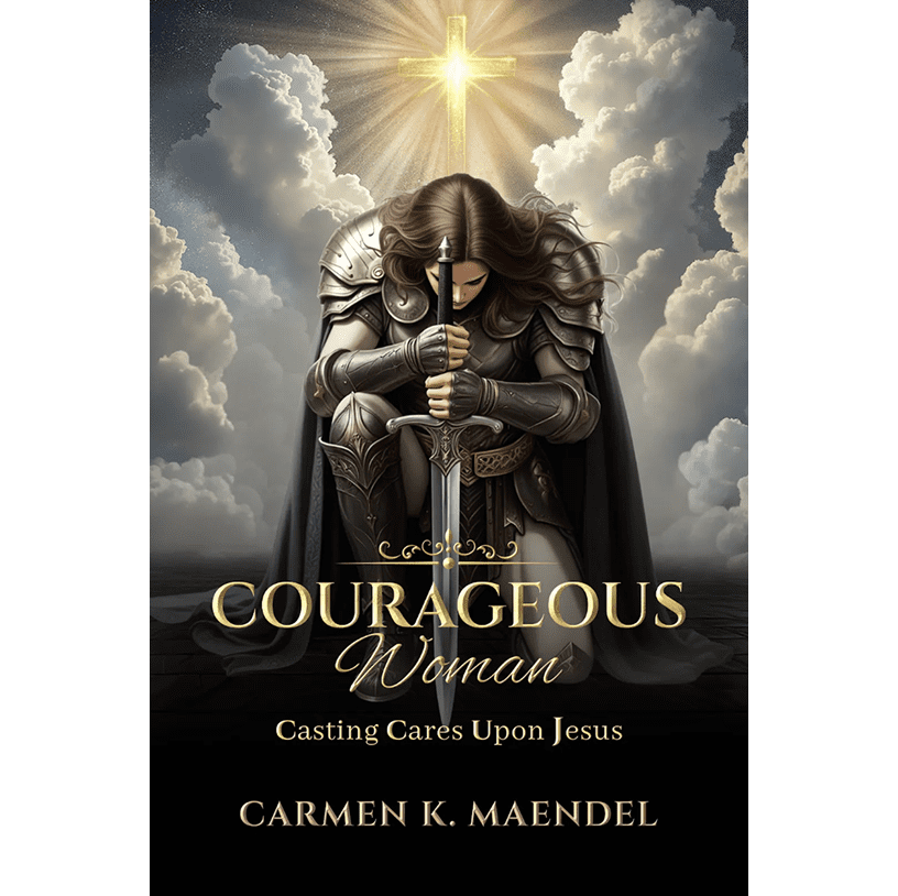 Courageous woman with sword and clouds