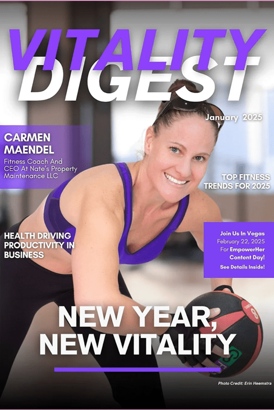 Woman holding medicine ball on magazine cover