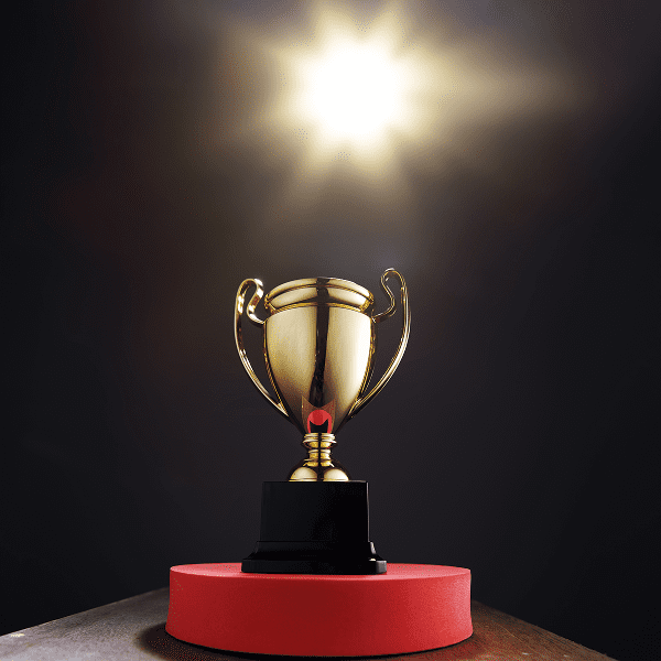 Trophy on red podium