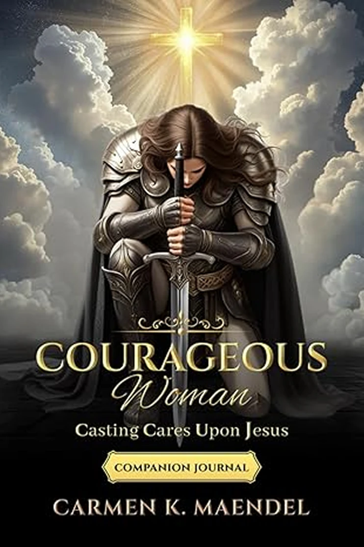 Courageous woman in armor praying Courageous woman in armor praying